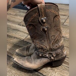 Durango RD4155 Crush Western Boots Womens 8.5 Brown Leather Concho Harness